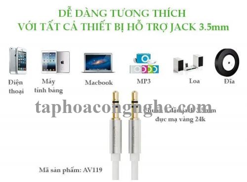 Ugreen 10767 5M màu Trắng Cáp âm thanh 2 đầu 3.5mm dương AV119 30010767